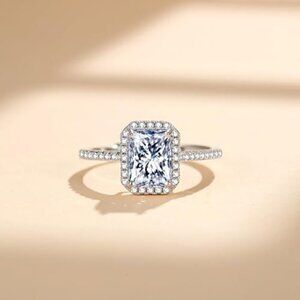 2 Ct Moissanite Women's Ring S925 Sterling Silver Pave Square Diamond